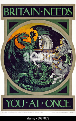 La Gran Bretagna ha bisogno di voi in una volta British prima guerra mondiale il reclutamento di poster Foto Stock