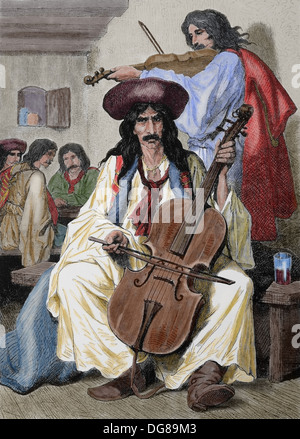 L'Europa. Gypsy musican in Ungheria. 1800-1900. Incisione. Xix secolo. Foto Stock