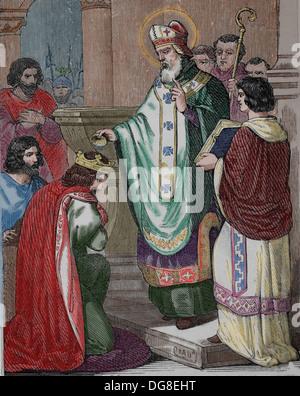 Saint Remigius. Vescovo di Reims e apostolo dei Franchi. Il 24 dicembre 496 ha battezzato Clovis I( re dei Franchi). Foto Stock