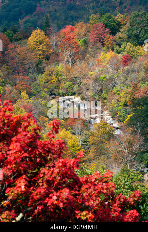 Lower Falls in Autumn - Graveyard Fields on Blue Ridge Parkway near Asheville, North Carolina USA Foto Stock