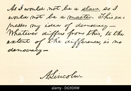 La grafia e la firma di Abraham Lincoln, 1809 - 1865. Sedicesimo Presidente degli Stati Uniti d'America. Foto Stock