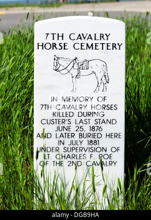 Marcatore per il settimo cavalleria cimitero di cavalli su Last Stand Hill, Little Bighorn Battlefield National Monument, Montana, USA Foto Stock