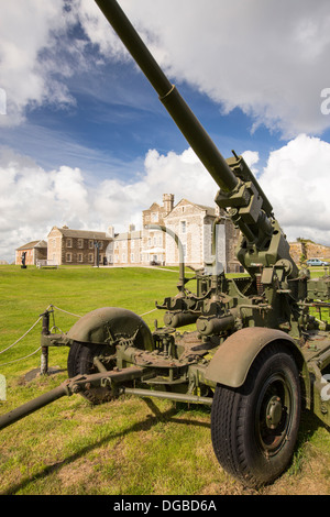 L'artiglieria al Castello di Pendennis, una fortezza che ha protetto la Cornovaglia dall invasione per 450 anni, Falmouth, Regno Unito. Foto Stock