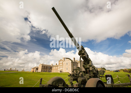 L'artiglieria al Castello di Pendennis, una fortezza che ha protetto la Cornovaglia dall invasione per 450 anni, Falmouth, Regno Unito. Foto Stock