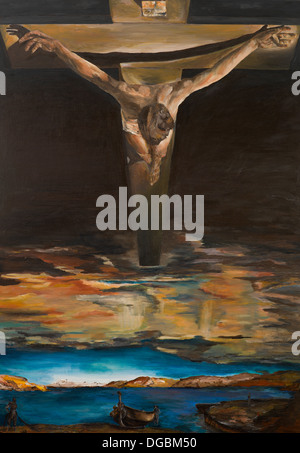 Replica di uno di Salvador Dali del dipinto, Cristo di San Giovanni della Croce, pittura ad olio Foto Stock