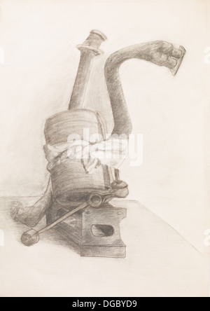 Disegnata a mano studio artistico di oggetti, composizione Foto Stock