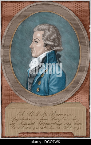 Antoine Barnave (1761-1793). Uomo politico francese. Incisione nella storia della Francia, 1881. Colorati. Foto Stock