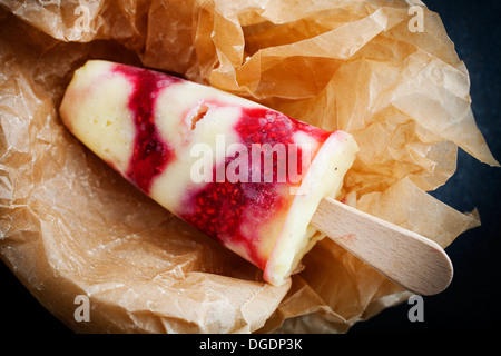 In casa popsicles con budino alla vaniglia e lamponi Foto Stock