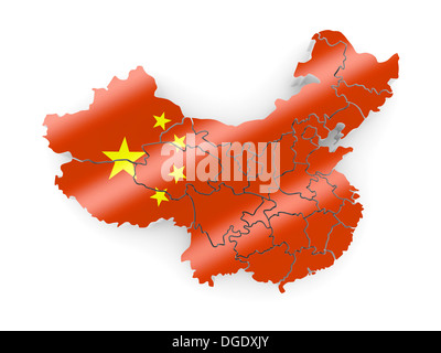 Mappa della Cina in bandiera cinese di colori. 3d Foto Stock