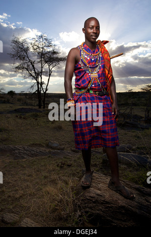 Maasai uomo ritratto, Mara regione, Kenya Foto Stock