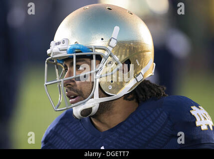 South Bend, Indiana, Stati Uniti d'America. Xix oct, 2013. Ottobre 19, 2013: Notre Dame Matthias sicurezza Farley (41) durante il NCAA Football azione di gioco tra la cattedrale di Notre Dame Fighting Irish e l'USC Trojans al Notre Dame Stadium di South Bend, Indiana. Notre Dame sconfitto USC 14-10. © csm/Alamy Live News Foto Stock