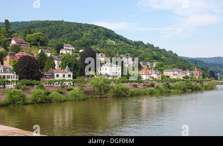 Vista dal Vecchio Ponte sul fiume Neckar a Heidelberg, Germania. Foto Stock