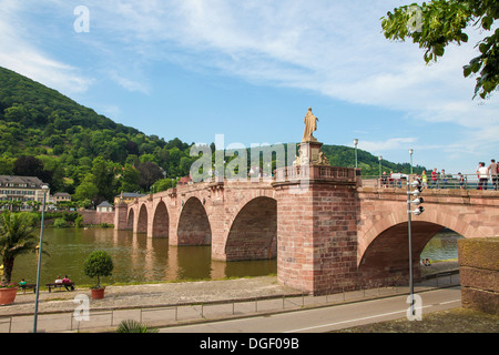 Vista sul vecchio ponte sul fiume Neckar a Heidelberg, Germania, il 19 giugno 2013. Foto Stock