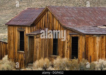 Esterno casa dettaglio, Bodie State Historic Park, Mono County, California Foto Stock