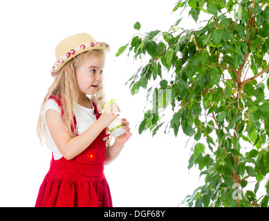 Giardiniere kid bagna o acque tree Foto Stock