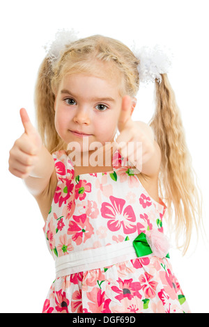 Sorridenti kid ragazza con segno OK con la mano Foto Stock