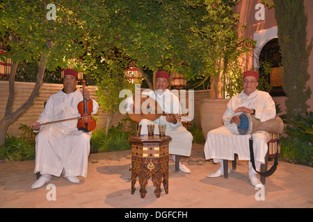 Musicisti al La Mamounia Hotel, Marrakech, Marrakesh-Tensift-El Haouz regione, Marocco Foto Stock