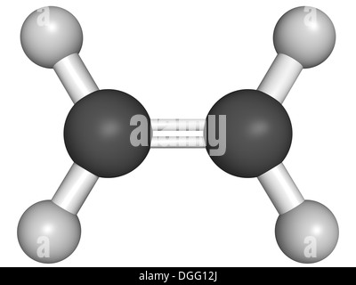 Etilene (ETENE) ormone vegetale e polietilene (PE) blocchi di costruzione, modello molecolare. Foto Stock