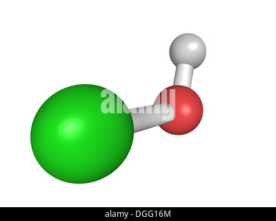 Struttura chimica di acido ipocloroso (HClO molecola). Sali di acido ipocloroso usato in candeggina, disinfettante e deodoranti Foto Stock