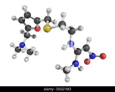 Struttura chimica di ranitidina, una malattia ulcerosa peptica farmaco e malattia da reflusso gastroesofageo.blocchi acido dello stomaco produzione Foto Stock