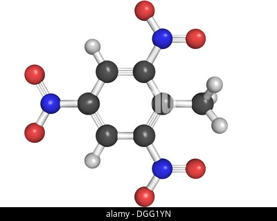 Struttura chimica di trinitrotoluene (TNT), una molecola di esplosivo Foto Stock