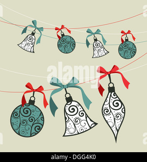 Buon Natale decorazione baubles ribbon composizione. File vettoriale organizzati in strati per operazioni di editing semplici. Foto Stock