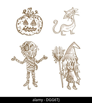 Set di halloween monster illustrazioni in mano bozzetto di stile. EPS10 vettore. Foto Stock