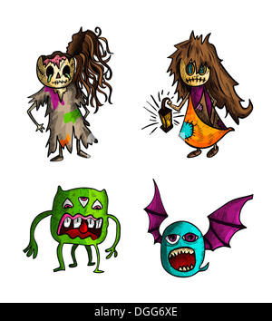 Set di halloween monster illustrazioni in mano bozzetto di stile. EPS10 vettore. Foto Stock