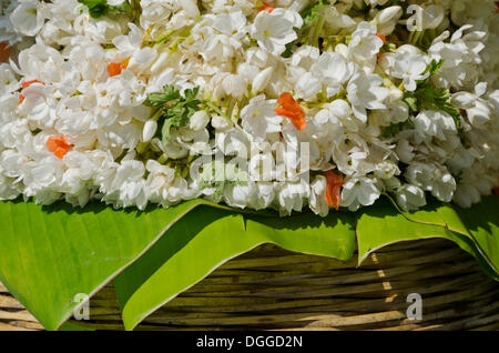 Fiori per la vendita al mercato locale a Mysore, India, Asia Foto Stock