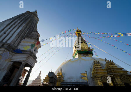 Swayambhunath Stupa, Monkey Temple, Valle di Kathmandu, Kathmandu, Distretto di Kathmandu, zona di Bagmati, Nepal Foto Stock