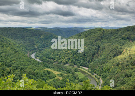 Lahnschleife, ansa del fiume Lahn, Lahn, Obernhof / Nassau, Renania-Palatinato, Germania Foto Stock