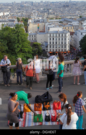 Parigi Francia,18° arrondissement,Montmatre,Rue du Cardinal Dubois,vista da la Basilique du Sacré-Coeur,Sacred Heart,Roman Catholic,Church,city skylin Foto Stock