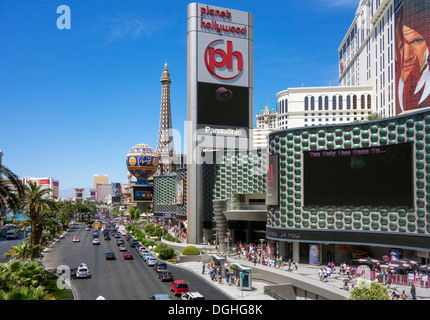 Las Vegas Boulevard South (striscia) guardando a nord di Las Vegas, Nevada, STATI UNITI D'AMERICA Foto Stock