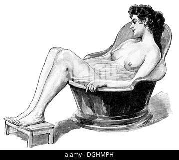 Donna incinta avente un bagno sitz, storico illustrazione da: Anna Fischer Dueckelmann, Donna come il medico di famiglia, Stoccarda Foto Stock