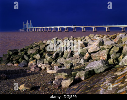 Il secondo fiume Severn incrocio tra il Sud Est del Galles e del Gloucestershire in Inghilterra. Foto Stock