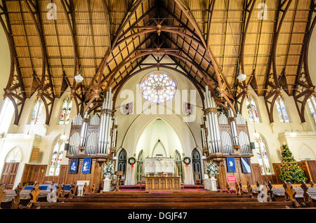 Vista interna, prima chiesa di Otago, una chiesa presbiteriana, in stile vittoriano cattedrale, Dunedin, Isola del Sud, Nuova Zelanda Foto Stock