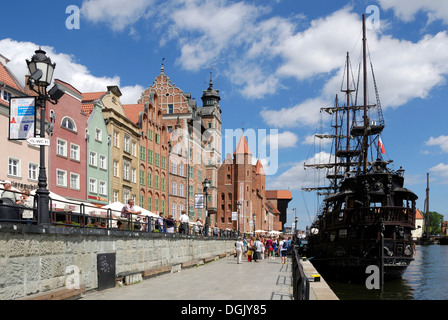 Escursione storico battello sul Motlawa nel lungo ponte in Gdansk. Foto Stock