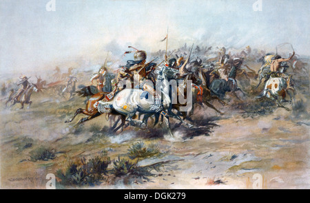CHARLES MARION RUSSELL (1864-1926) artista americano è il Custer lotta che mostra la battaglia di Little Bighorn Foto Stock