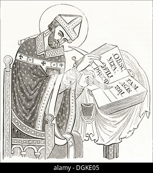 Anglo-sassone in Gran Bretagna. Saint Dunstan in piena Costume arcivescovile. Silografia vittoriano circa 1845. Foto Stock