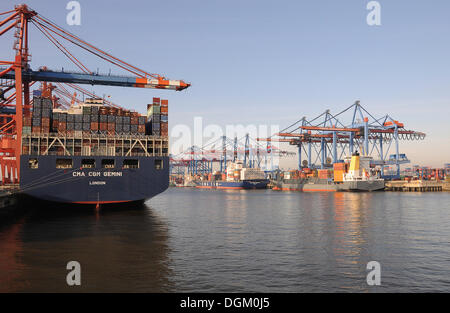 Navi container nel porto di Amburgo, Amburgo Foto Stock