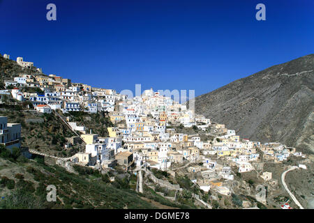 Vista di Olympos, Isola di Karpathos, Isole del Mar Egeo e del Mar Egeo in Grecia, in Europa Foto Stock