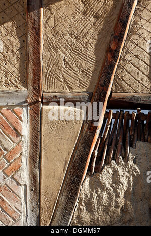 Graticcio daub e muratura, strato di intonaco argilloso, 'Staenderbau' semi-museo di legname, Word, Quedlinburg, Harz, Sassonia-Anhalt Foto Stock