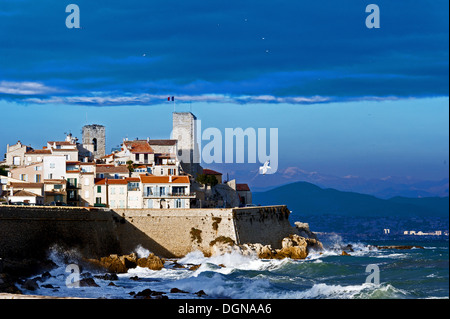 L'Europa, Francia, Alpes-Maritimes, Antibes, alle mura della vecchia città sotto un cielo tempestoso. Foto Stock