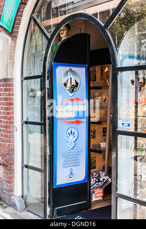 Segno al di fuori del negozio ad Amsterdam, in Olanda, pubblicità pura semi di cannabis in vendita Foto Stock