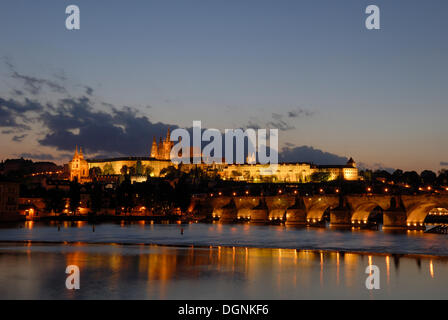 Blick ueber die Moldau Zur Burg, Prag, Tschechien, Europa Foto Stock