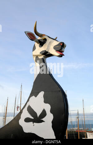 Prua della barca di legno a forma di mucca, Port Townsend Imbarcazione in legno Festival, punto Hudson, Marina Port Townsend, Washington, Stati Uniti d'America Foto Stock