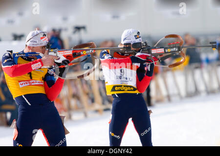 Coppa del Mondo di biathlon, presso il poligono di tiro, Anterselva, provincia di Bolzano, Italia, Europa Foto Stock