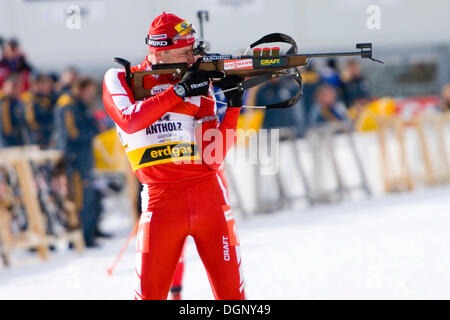 Coppa del Mondo di biathlon, presso il poligono di tiro, Anterselva, provincia di Bolzano, Italia, Europa Foto Stock