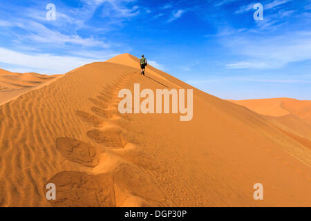 Tourist su Daddy grande duna, Sosssusvlei, Namib Desert, Namib Naukluft Park, Namibia, Africa Foto Stock