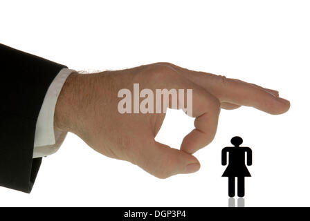 Business man flipping lontano una femmina nera figura Foto Stock